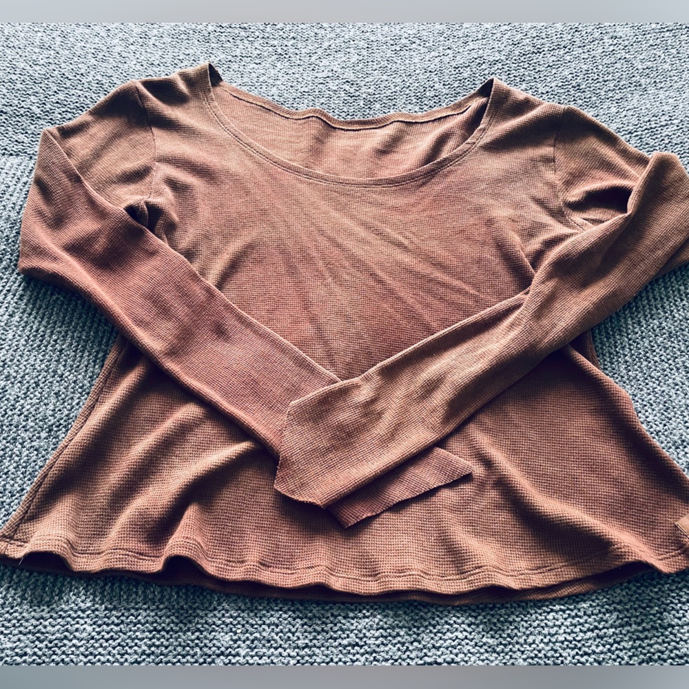 Calico Alchemy brown hemp thermal cropped long sleeve shirt L large